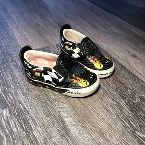 Vans Toddler Black Racing Car Print Slip-On Shoes Size 5 Baby